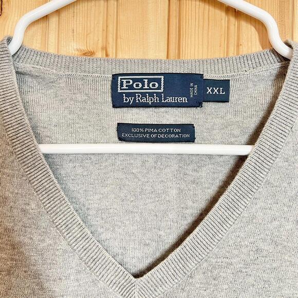 Polo Ralph Lauren Pima cotton Thin Knit Sweater Vest V Neck Gray Mens Sz 2XL XXL - Picture 3 of 5